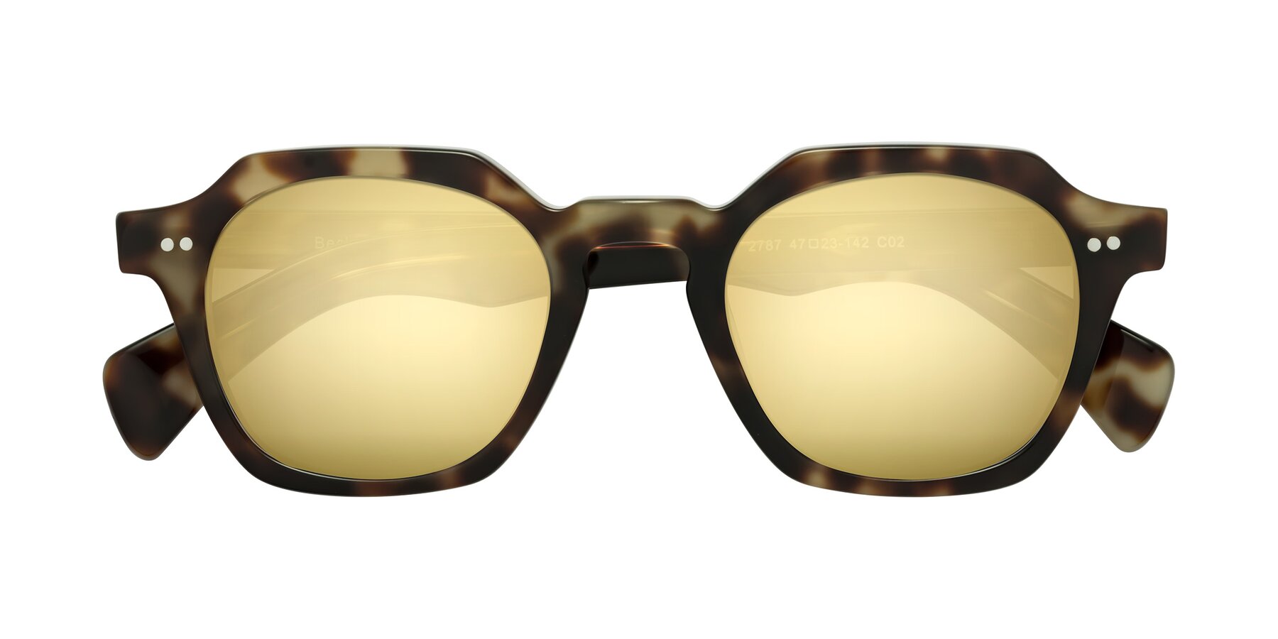 Folded Front of Beckett in Olive Tortoise with Gold Mirrored Lenses