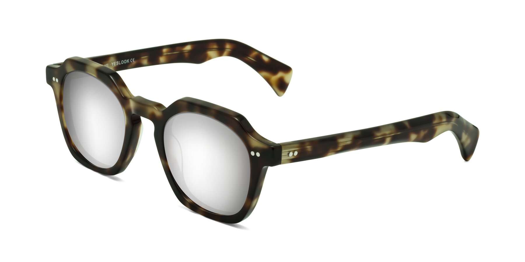 Angle of Beckett in Olive Tortoise with Silver Mirrored Lenses