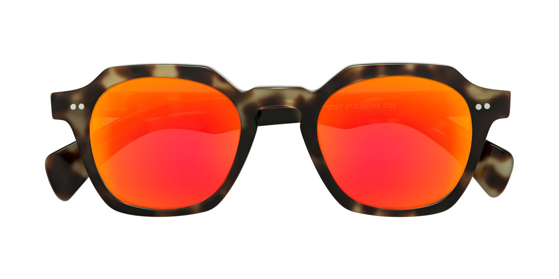 Folded Front of Beckett in Olive Tortoise with Red Gold Mirrored Lenses