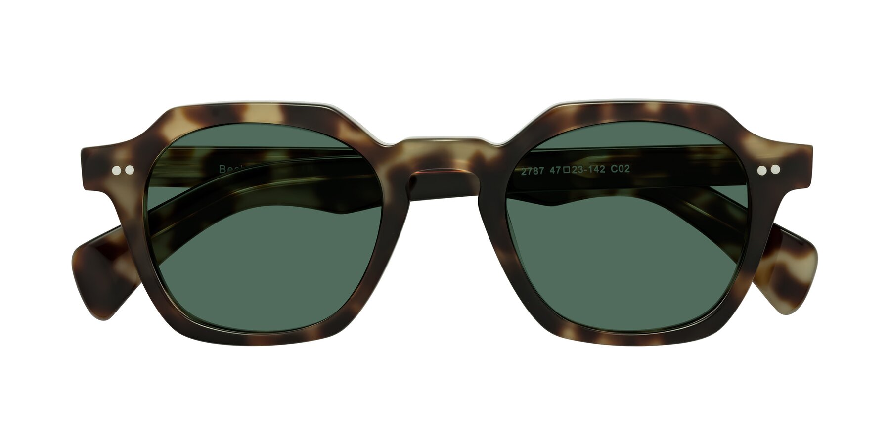 Folded Front of Beckett in Olive Tortoise with Green Polarized Lenses
