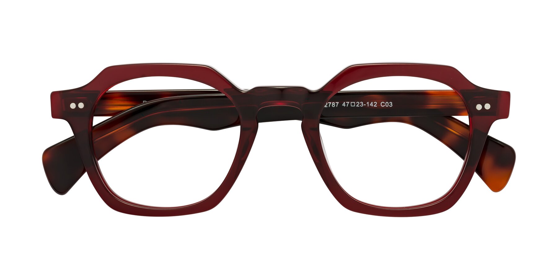 Folded Front of Beckett in Wine/Tortoise with Clear Blue Light Blocking Lenses