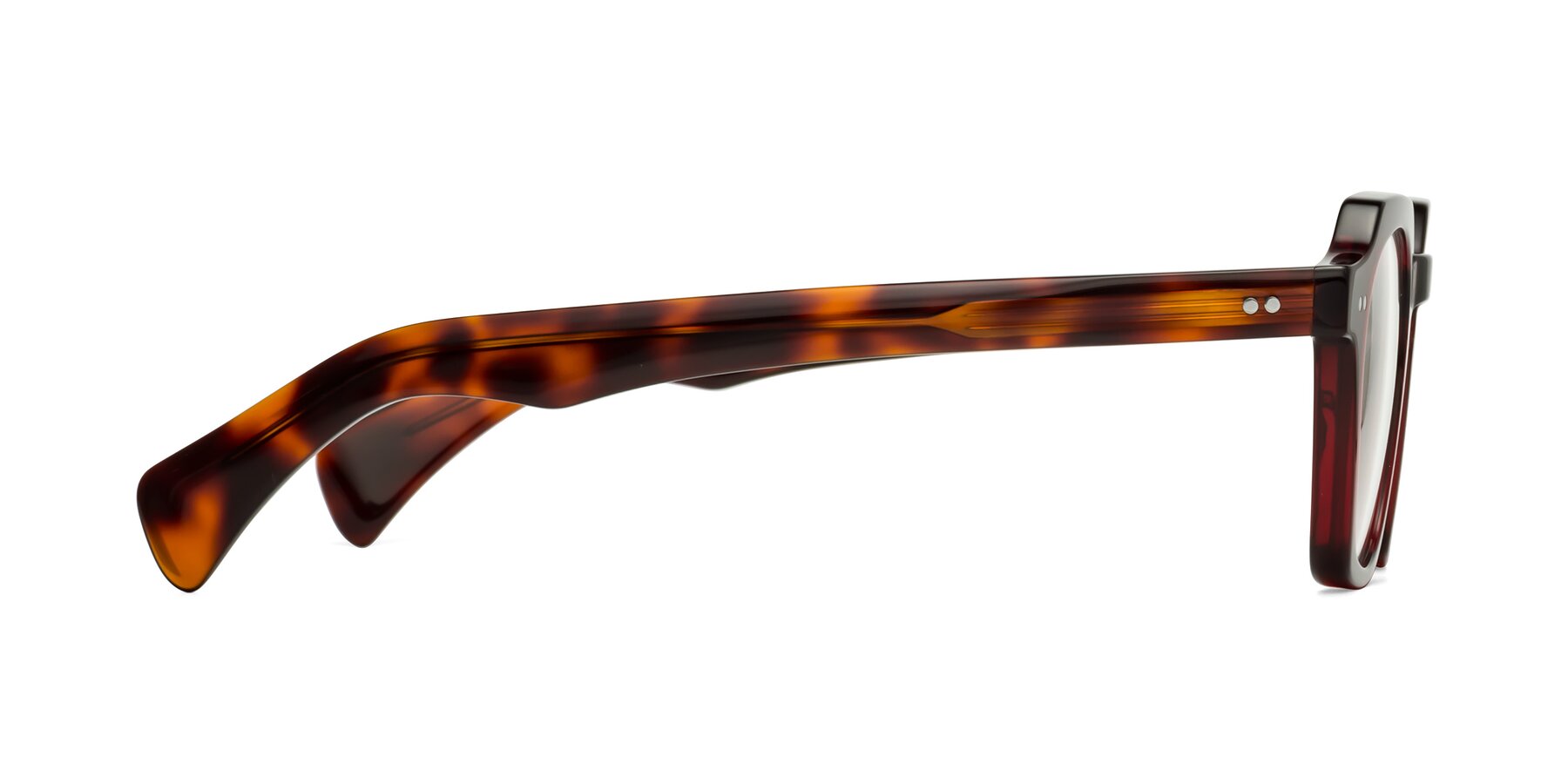 Side of Beckett in Wine/Tortoise with Clear Blue Light Blocking Lenses