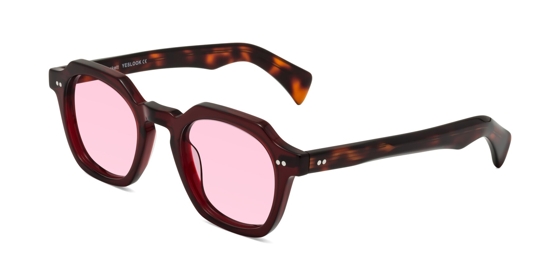 Angle of Beckett in Wine/Tortoise with Light Pink Tinted Lenses