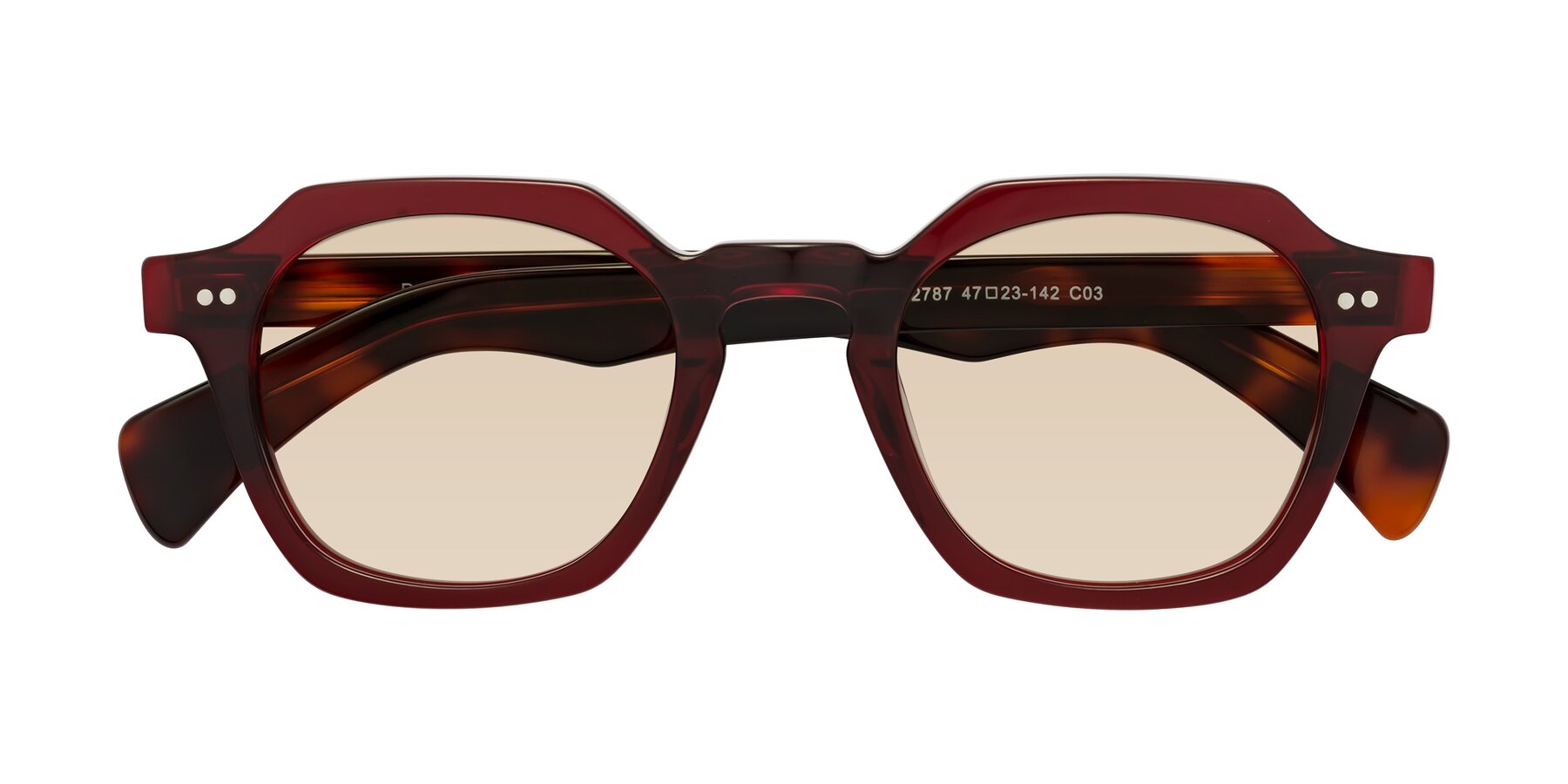 Folded Front of Beckett in Wine/Tortoise with Light Brown Tinted Lenses