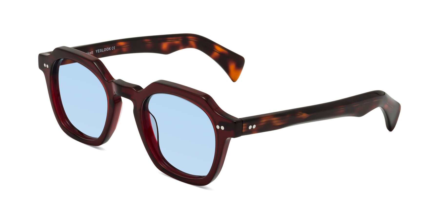 Angle of Beckett in Wine/Tortoise with Light Blue Tinted Lenses