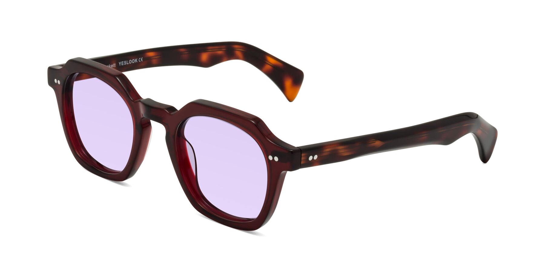 Angle of Beckett in Wine/Tortoise with Light Purple Tinted Lenses