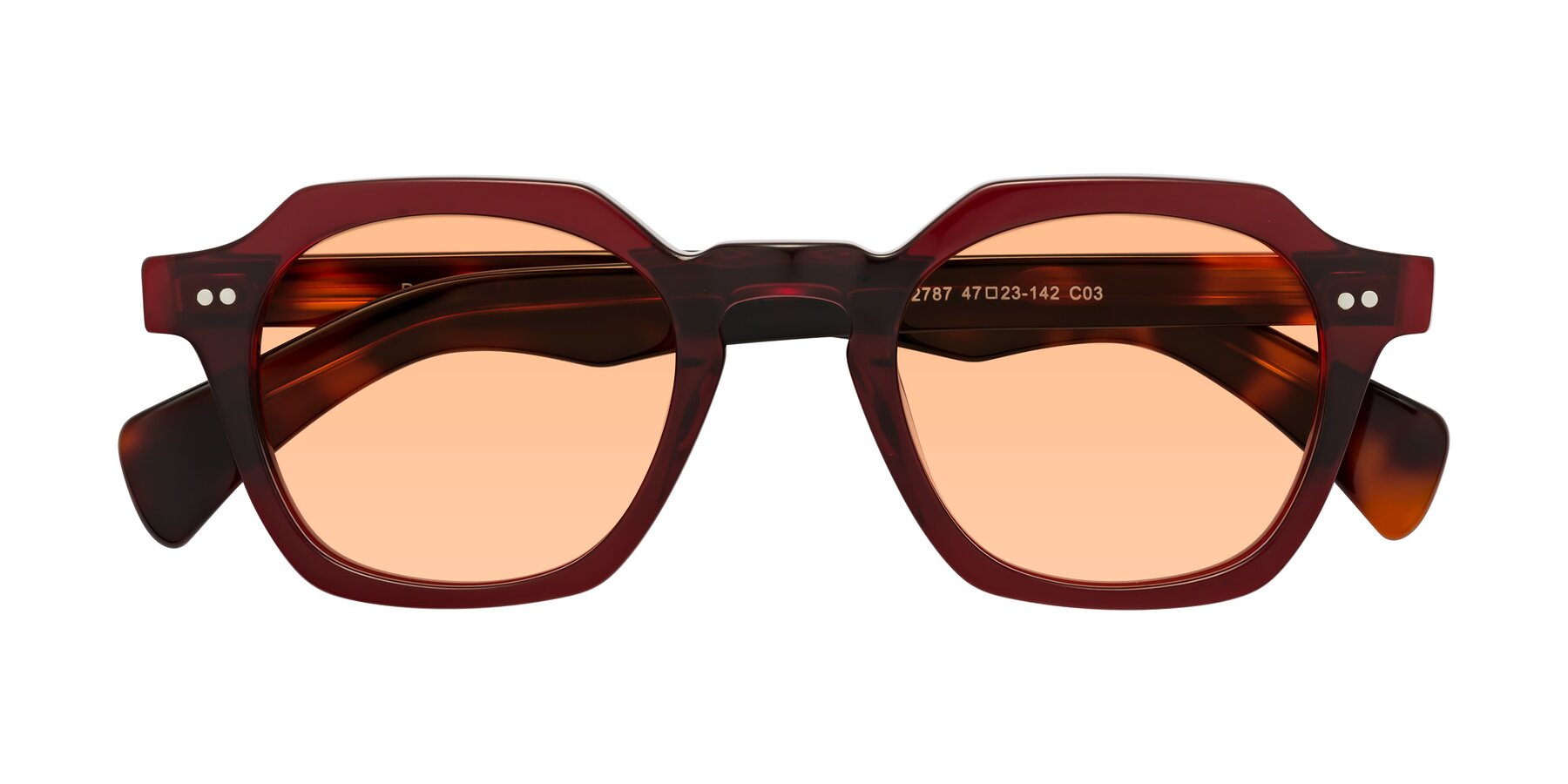 Folded Front of Beckett in Wine/Tortoise with Light Orange Tinted Lenses