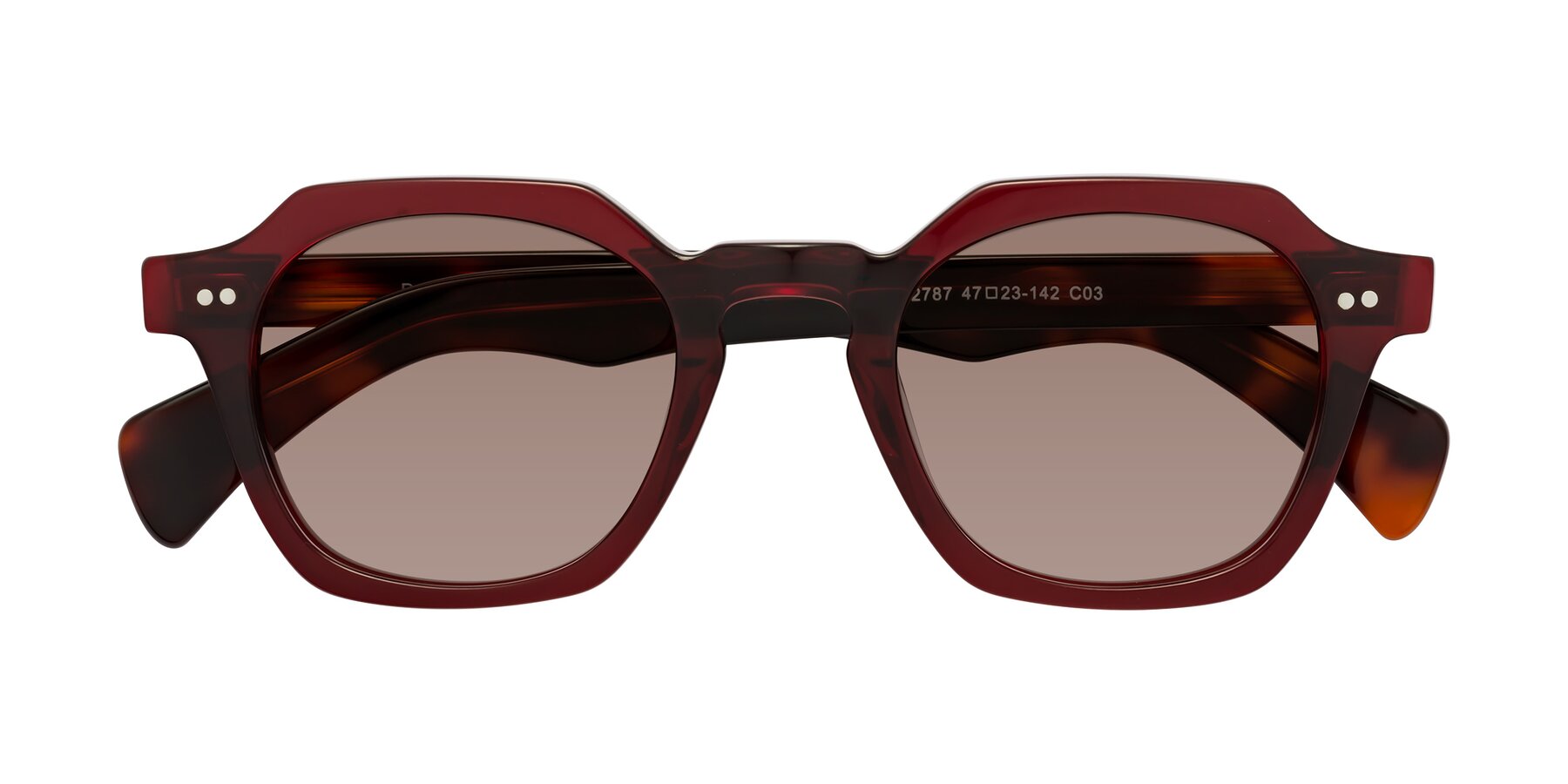 Folded Front of Beckett in Wine/Tortoise with Medium Brown Tinted Lenses