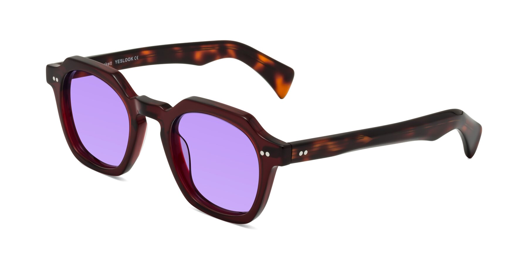 Angle of Beckett in Wine/Tortoise with Medium Purple Tinted Lenses