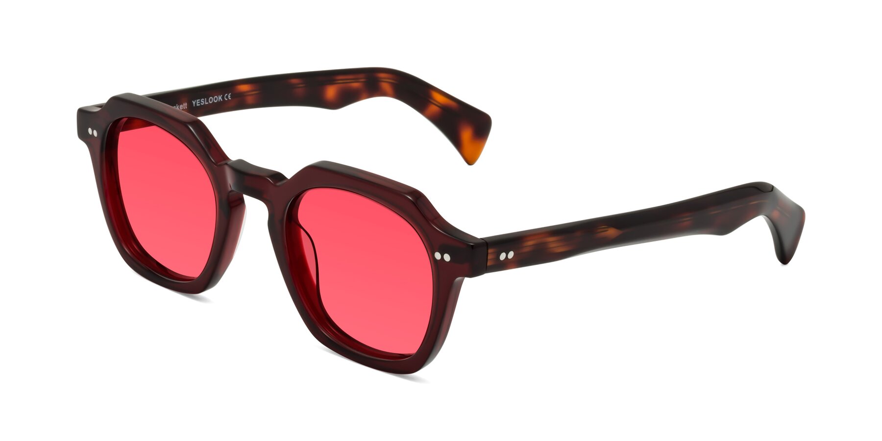 Angle of Beckett in Wine/Tortoise with Red Tinted Lenses