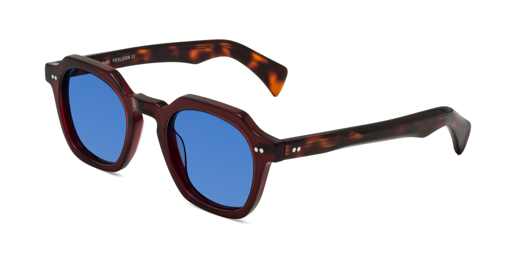 Angle of Beckett in Wine/Tortoise with Blue Tinted Lenses