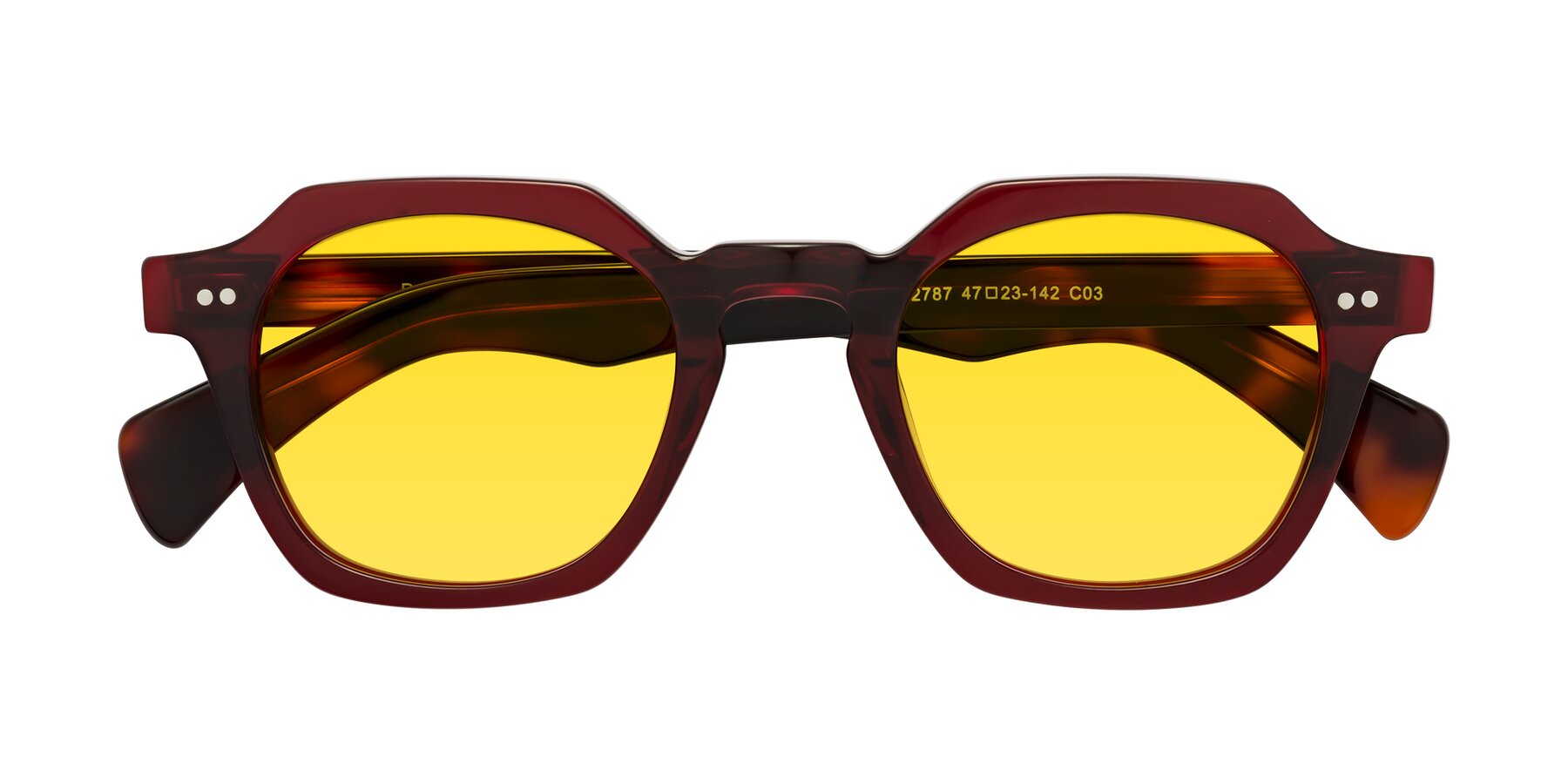 Folded Front of Beckett in Wine/Tortoise with Yellow Tinted Lenses