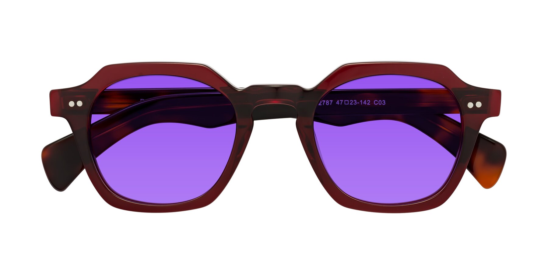 Folded Front of Beckett in Wine/Tortoise with Purple Tinted Lenses