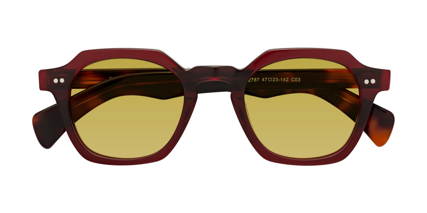 Folded Front of Beckett in Wine/Tortoise with Champagne Tinted Lenses