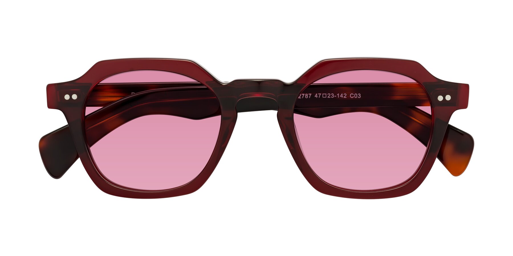 Folded Front of Beckett in Wine/Tortoise with Medium Wine Tinted Lenses