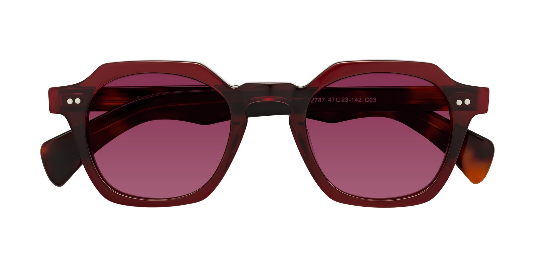 Folded Front of Beckett in Wine/Tortoise with Wine Tinted Lenses