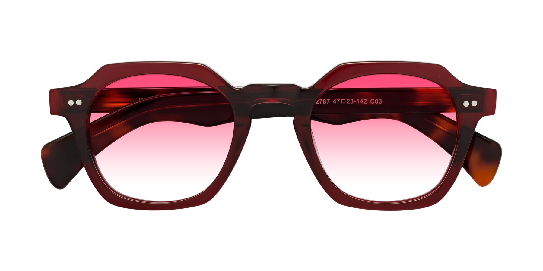 Folded Front of Beckett in Wine/Tortoise with Pink Gradient Lenses