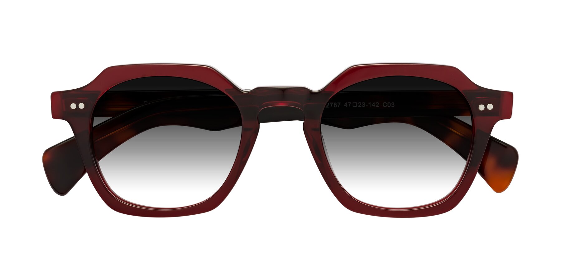 Folded Front of Beckett in Wine/Tortoise with Gray Gradient Lenses