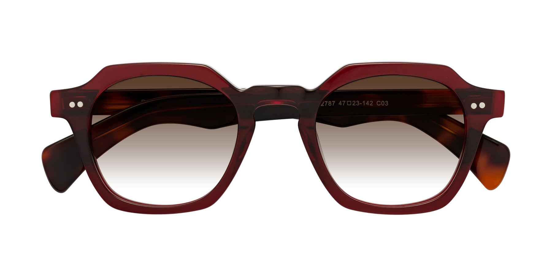 Folded Front of Beckett in Wine/Tortoise with Brown Gradient Lenses
