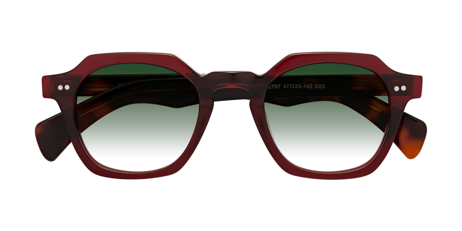 Folded Front of Beckett in Wine/Tortoise with Green Gradient Lenses