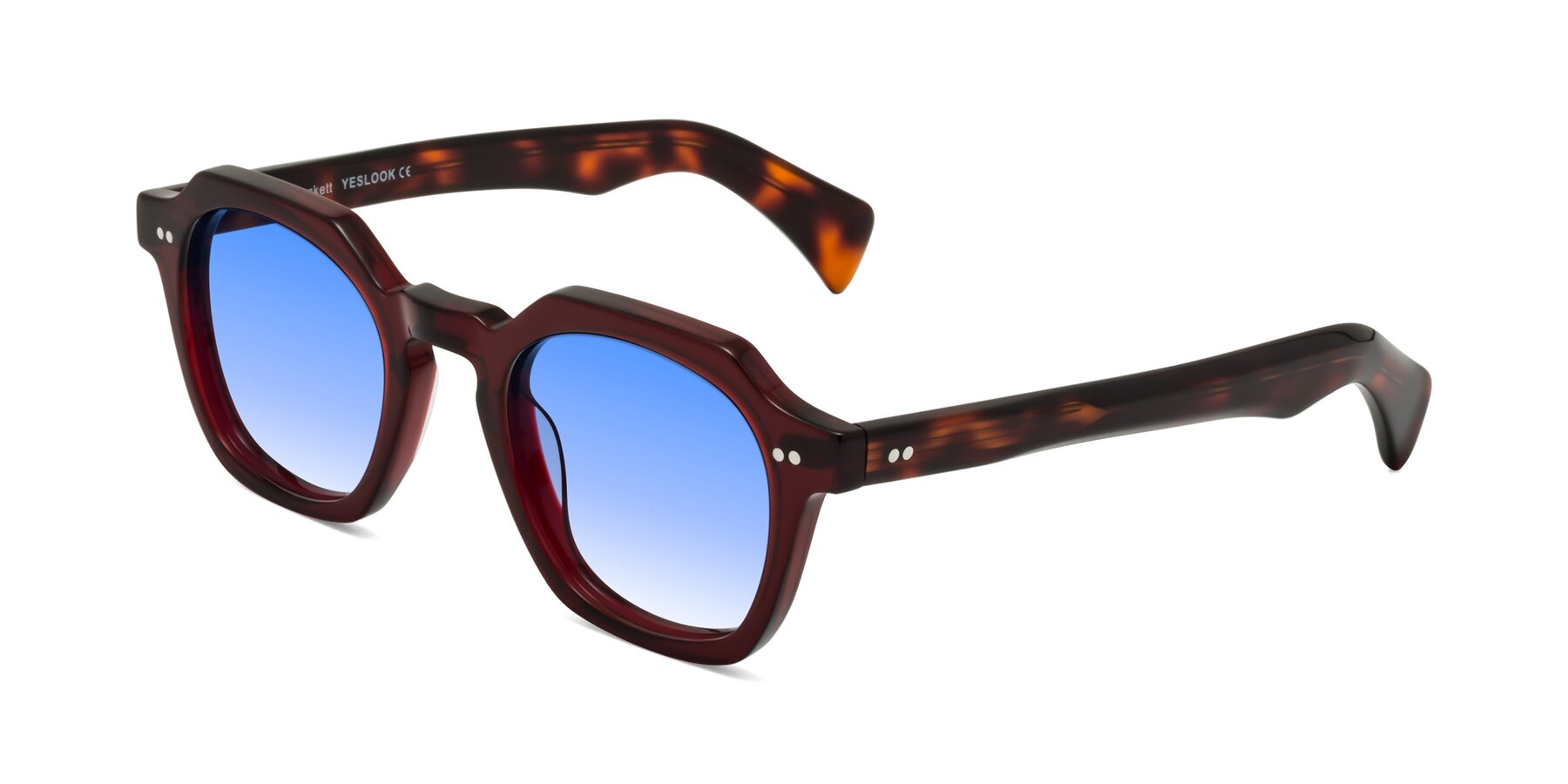 Angle of Beckett in Wine/Tortoise with Blue Gradient Lenses