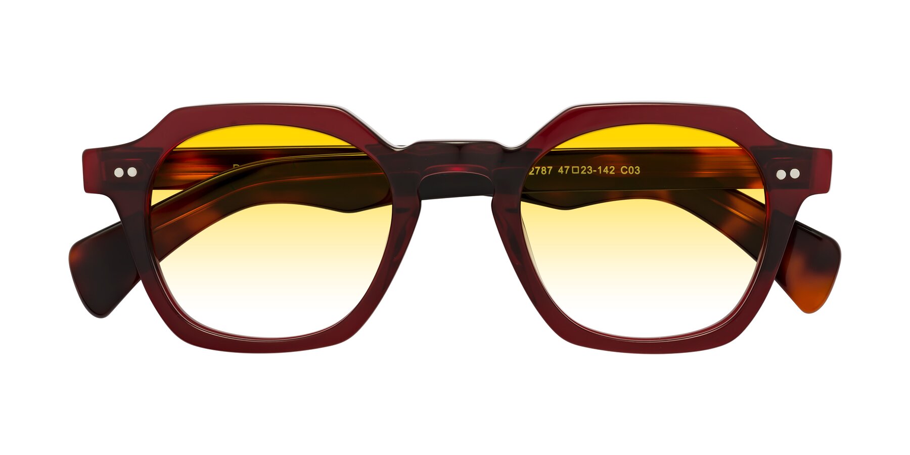 Folded Front of Beckett in Wine/Tortoise with Yellow Gradient Lenses