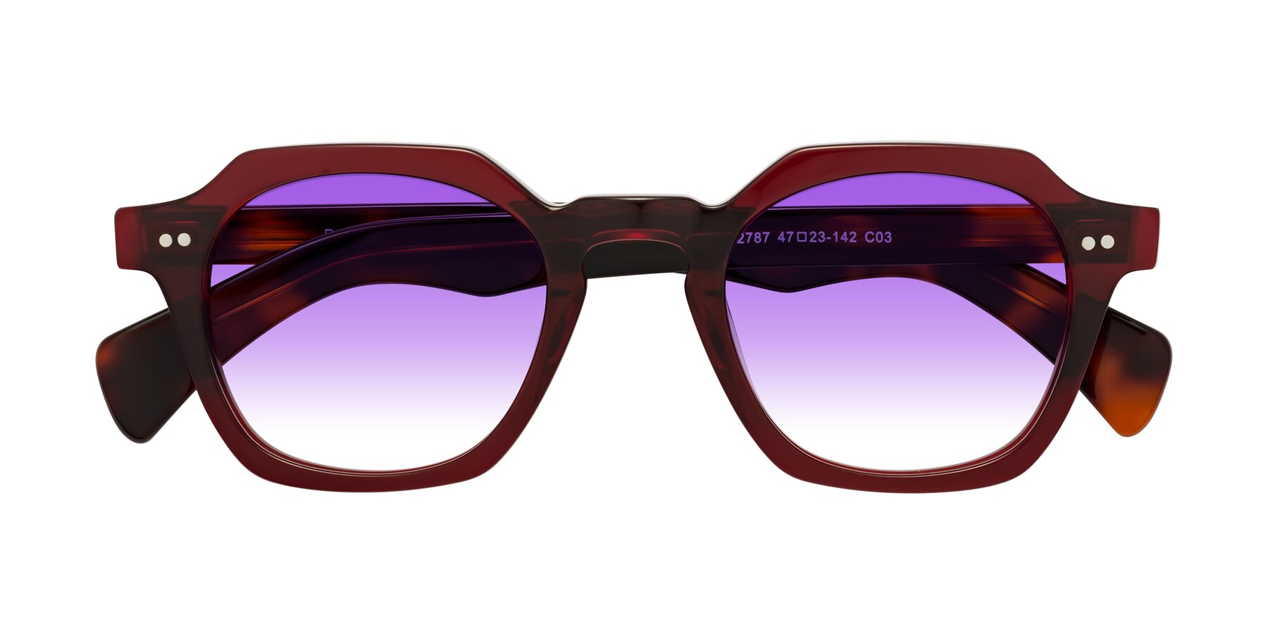 Folded Front of Beckett in Wine/Tortoise with Purple Gradient Lenses
