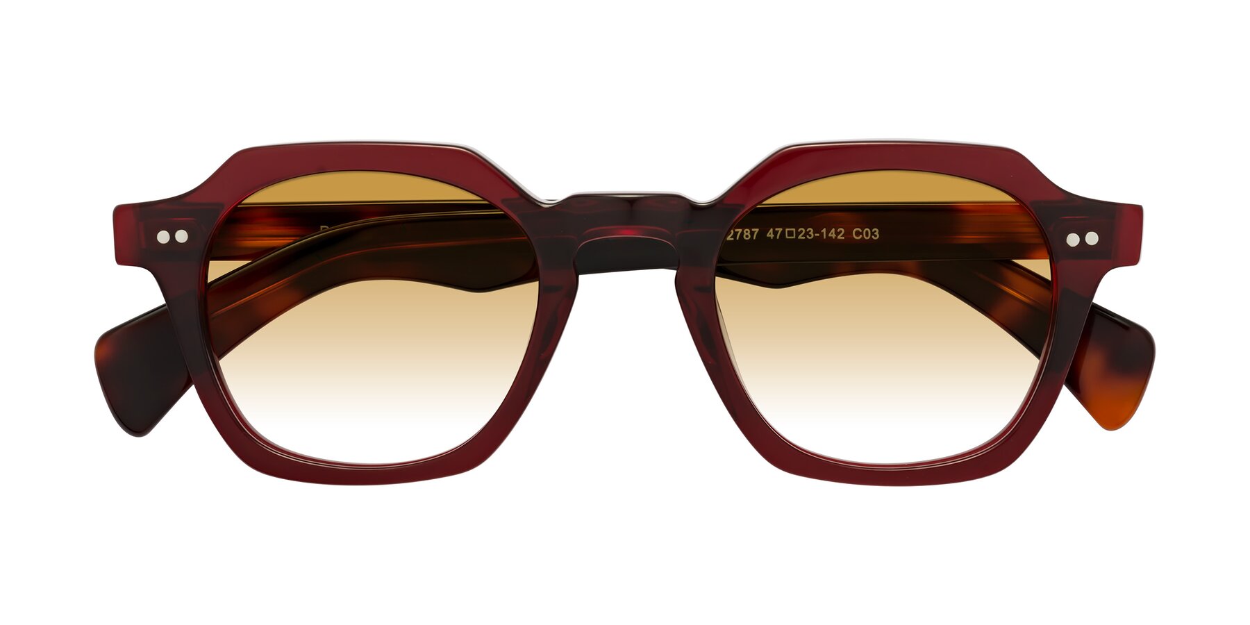 Folded Front of Beckett in Wine/Tortoise with Champagne Gradient Lenses