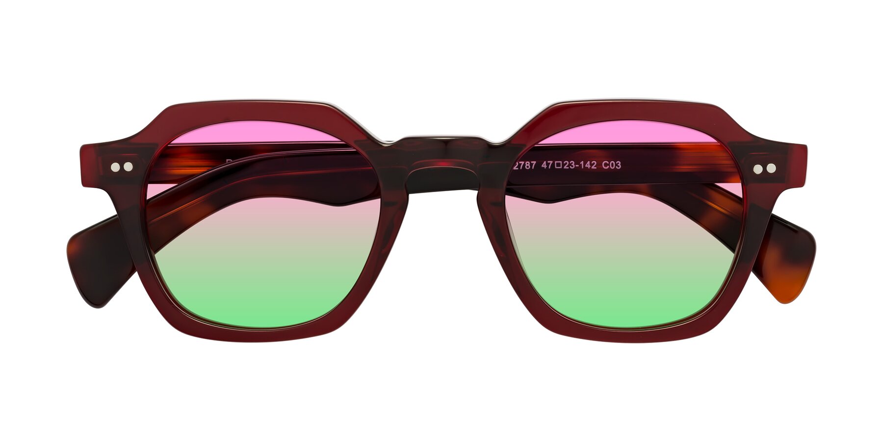 Folded Front of Beckett in Wine/Tortoise with Pink / Green Gradient Lenses