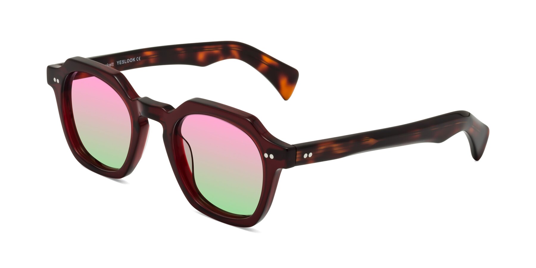Angle of Beckett in Wine/Tortoise with Pink / Green Gradient Lenses