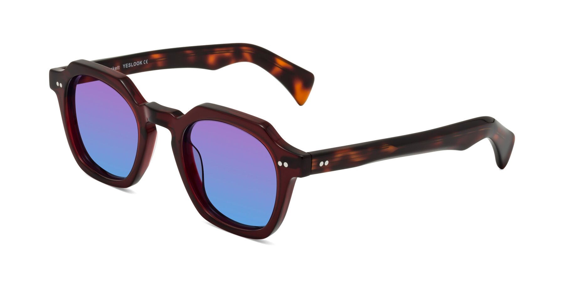 Angle of Beckett in Wine/Tortoise with Purple / Blue Gradient Lenses