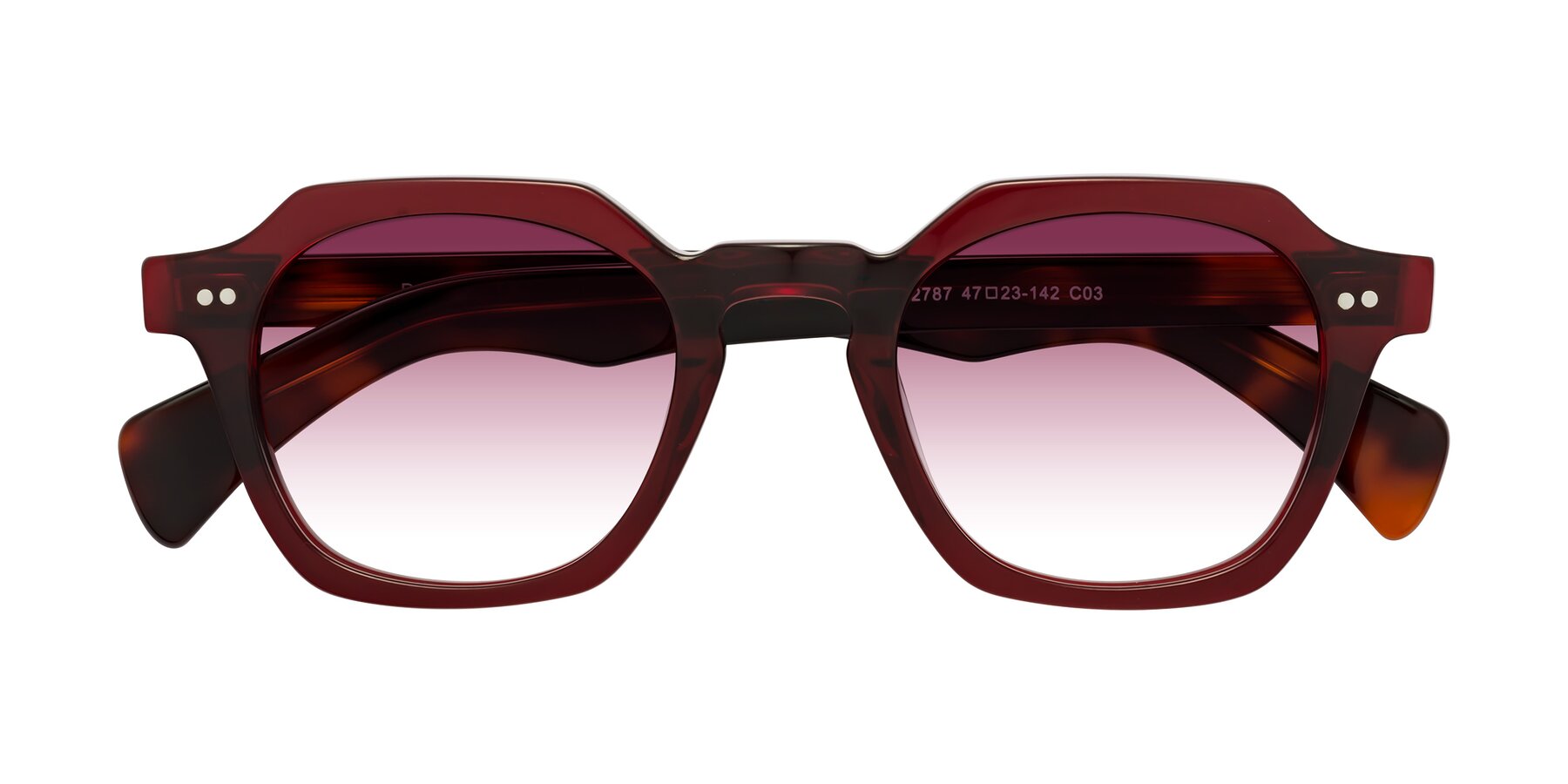 Folded Front of Beckett in Wine/Tortoise with Wine Gradient Lenses