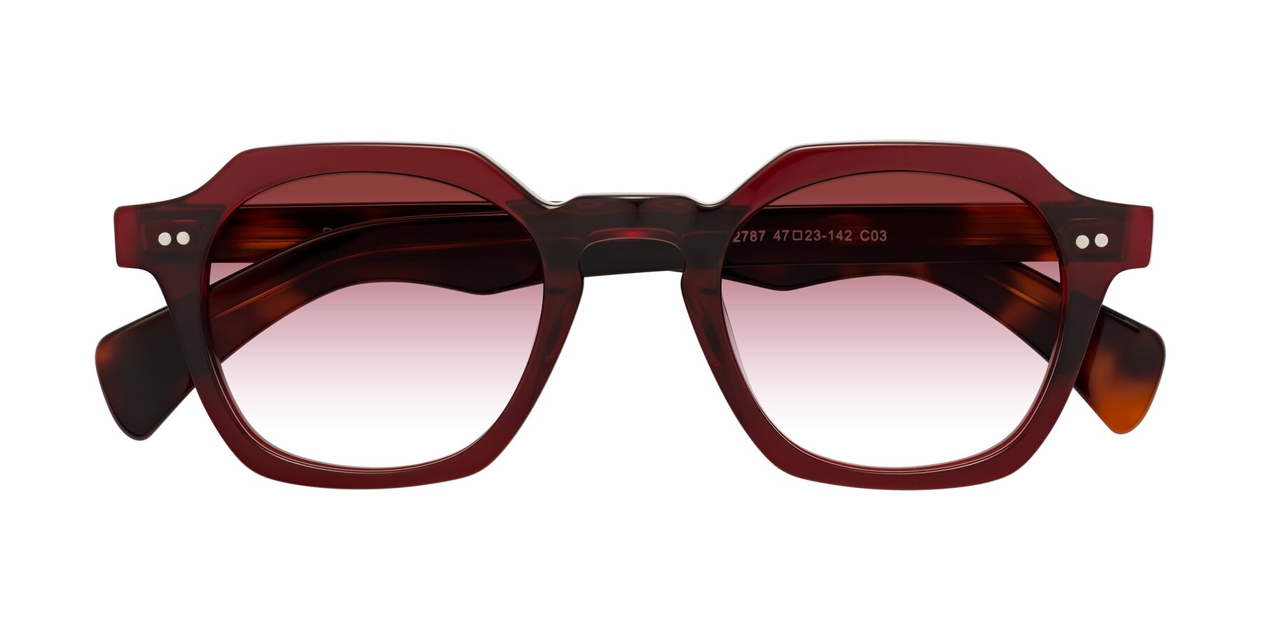 Folded Front of Beckett in Wine/Tortoise with Garnet Gradient Lenses