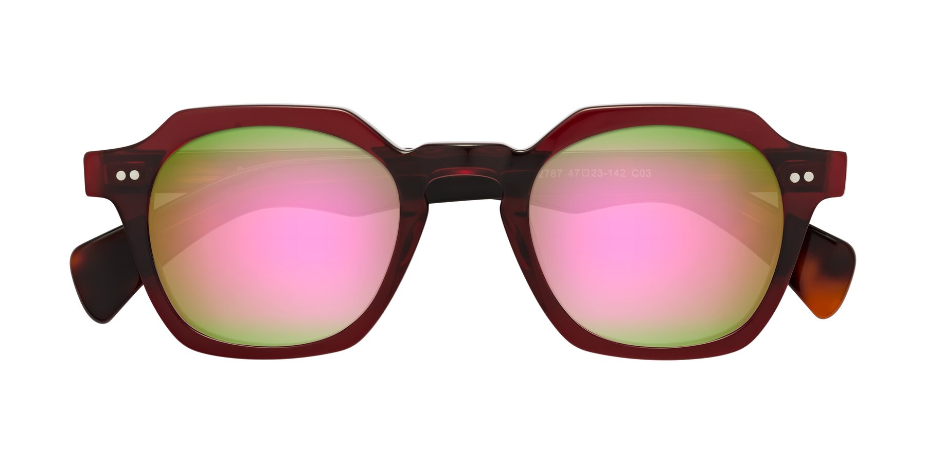 Folded Front of Beckett in Wine/Tortoise with Pink Mirrored Lenses