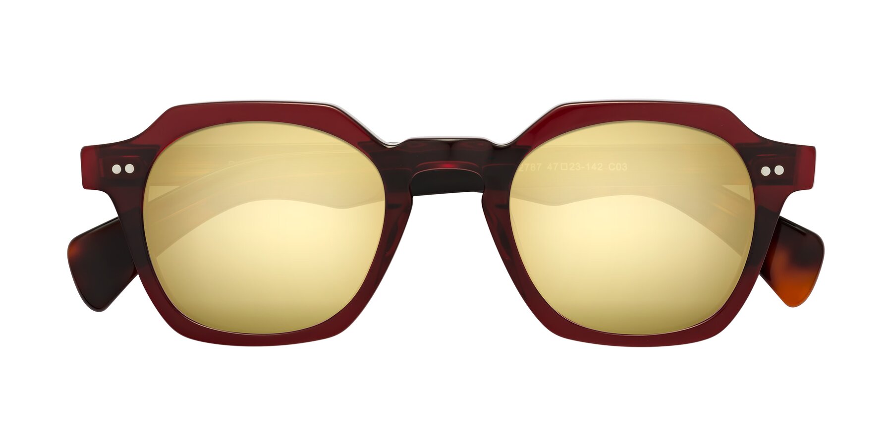Folded Front of Beckett in Wine/Tortoise with Gold Mirrored Lenses
