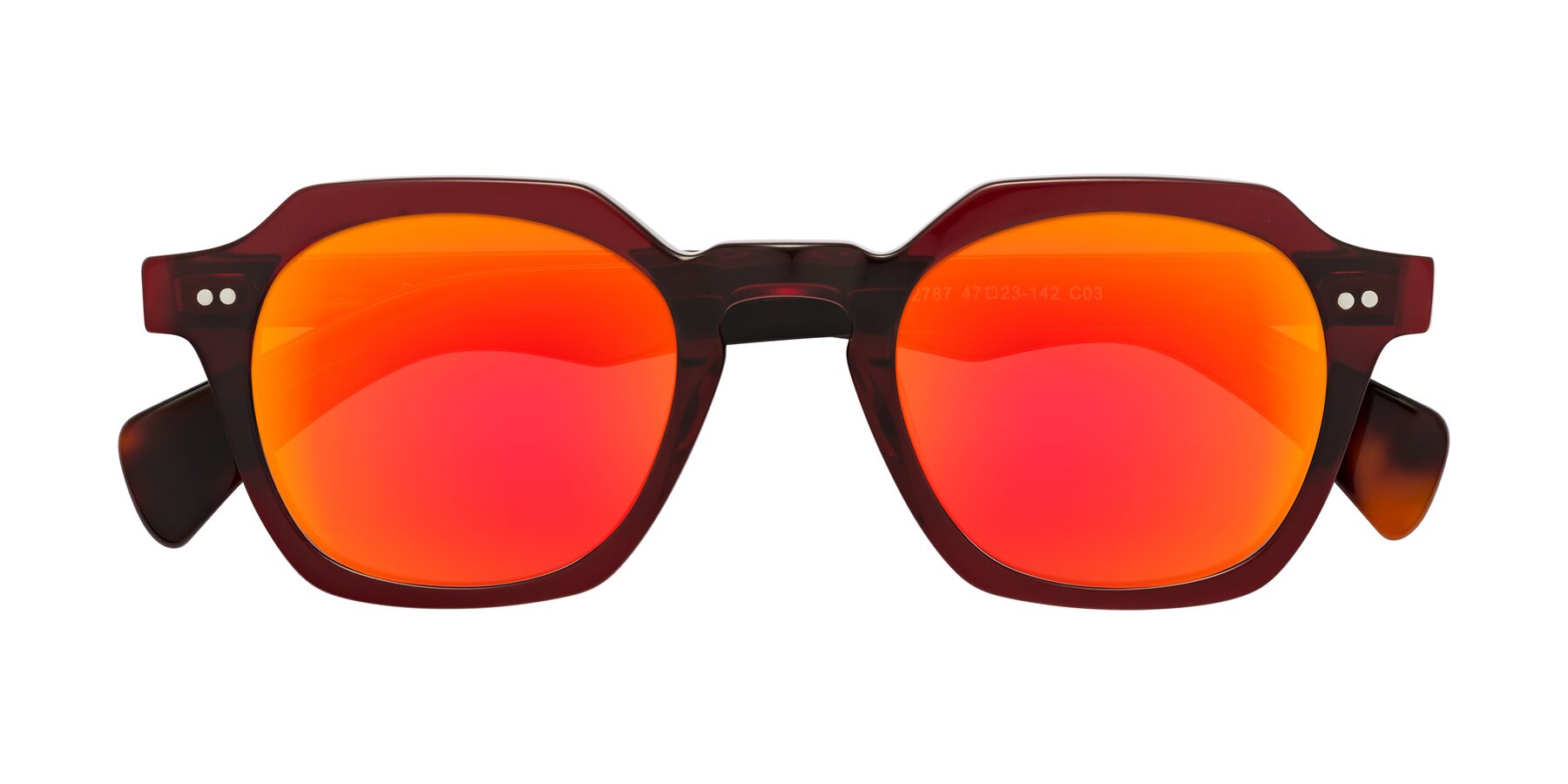 Folded Front of Beckett in Wine/Tortoise with Red Gold Mirrored Lenses