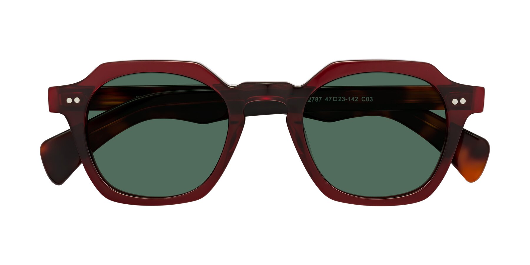 Folded Front of Beckett in Wine/Tortoise with Green Polarized Lenses