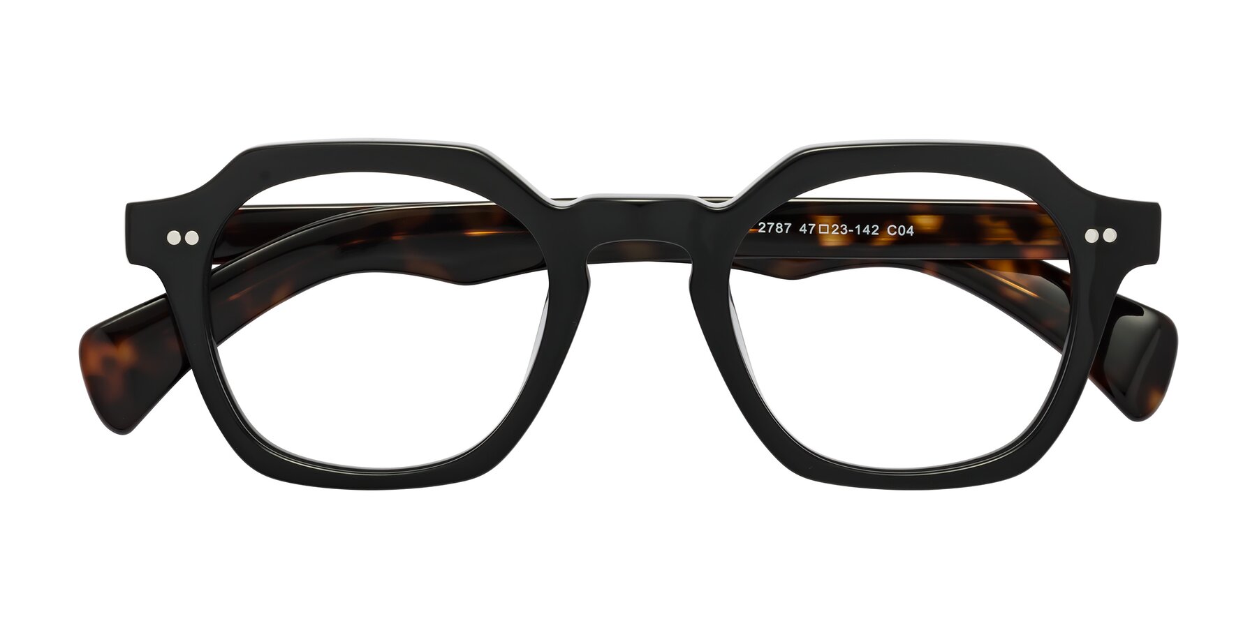 Folded Front of Beckett in Black/Tortoise with Clear Blue Light Blocking Lenses