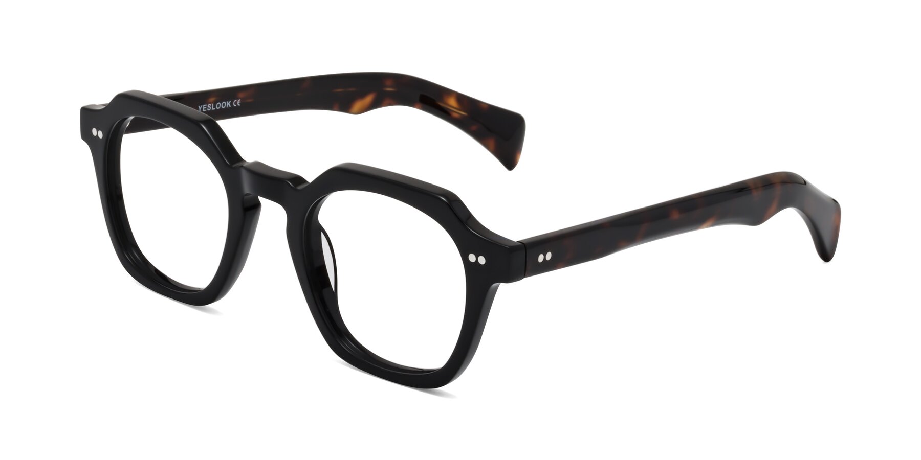 Angle of Beckett in Black/Tortoise with Clear Blue Light Blocking Lenses