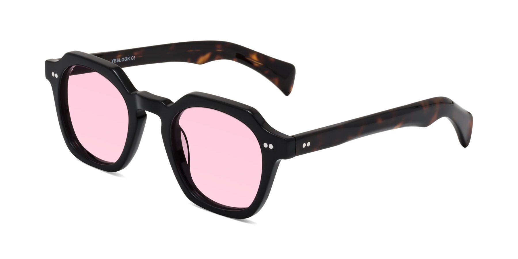 Angle of Beckett in Black/Tortoise with Light Pink Tinted Lenses