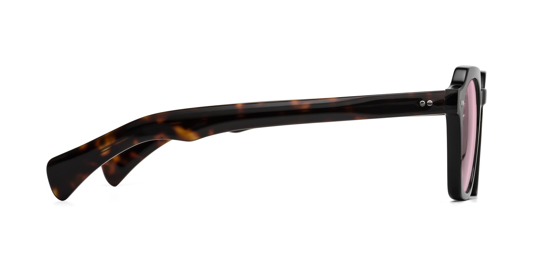 Side of Beckett in Black/Tortoise with Light Pink Tinted Lenses