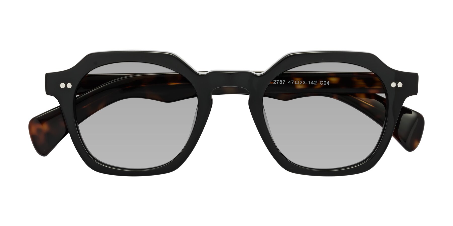 Folded Front of Beckett in Black/Tortoise with Light Gray Tinted Lenses