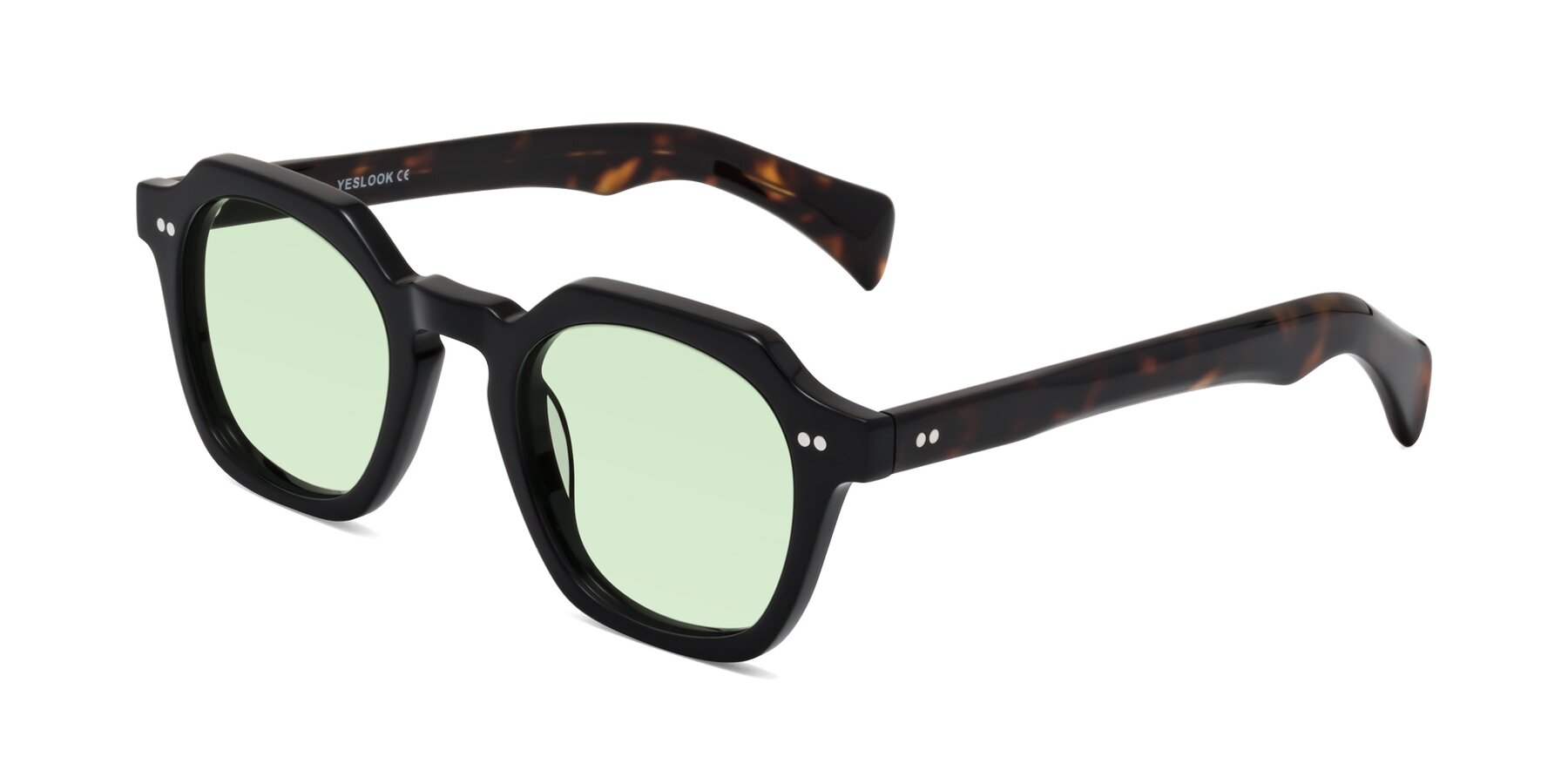 Angle of Beckett in Black/Tortoise with Light Green Tinted Lenses