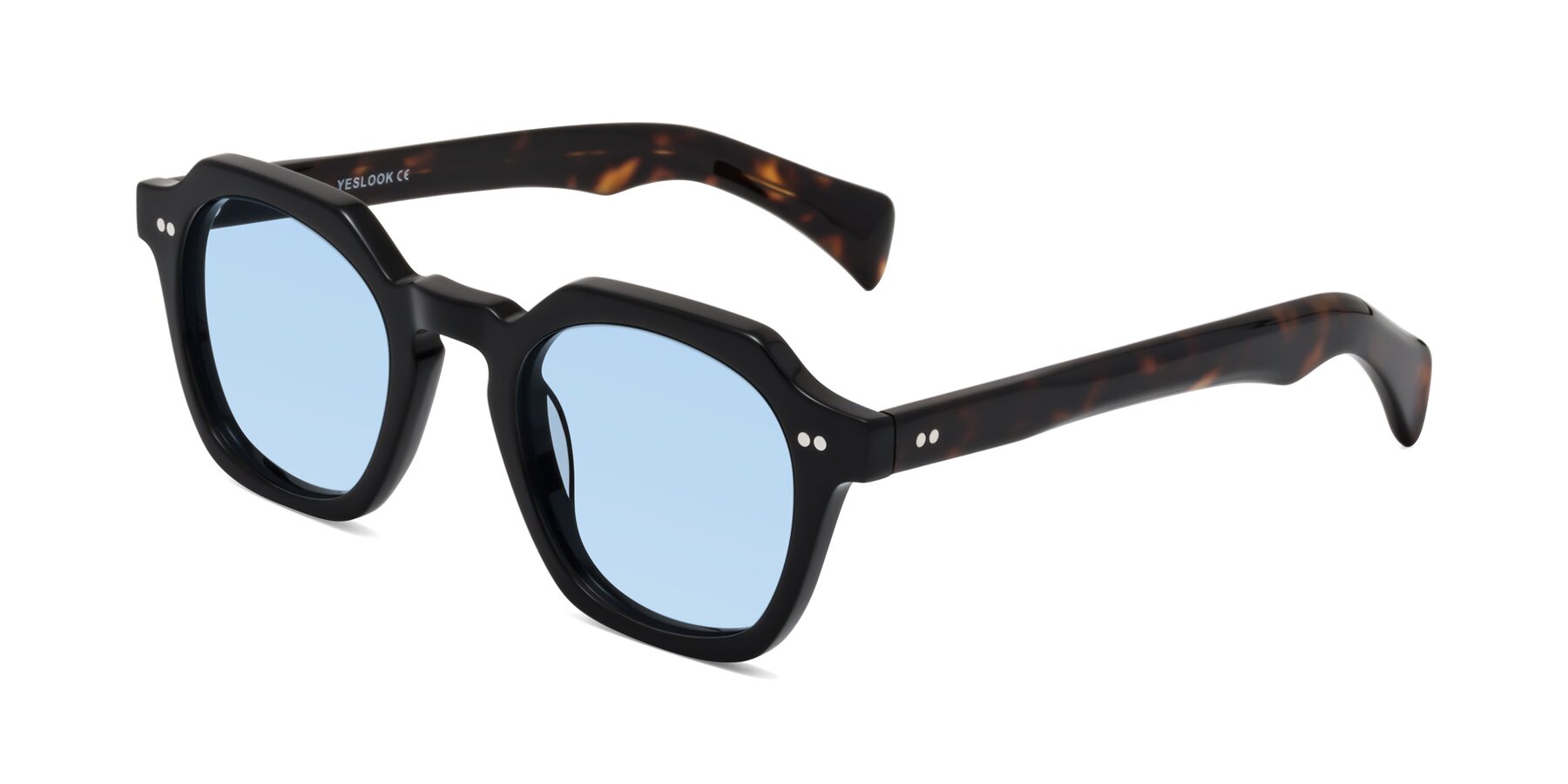 Angle of Beckett in Black/Tortoise with Light Blue Tinted Lenses