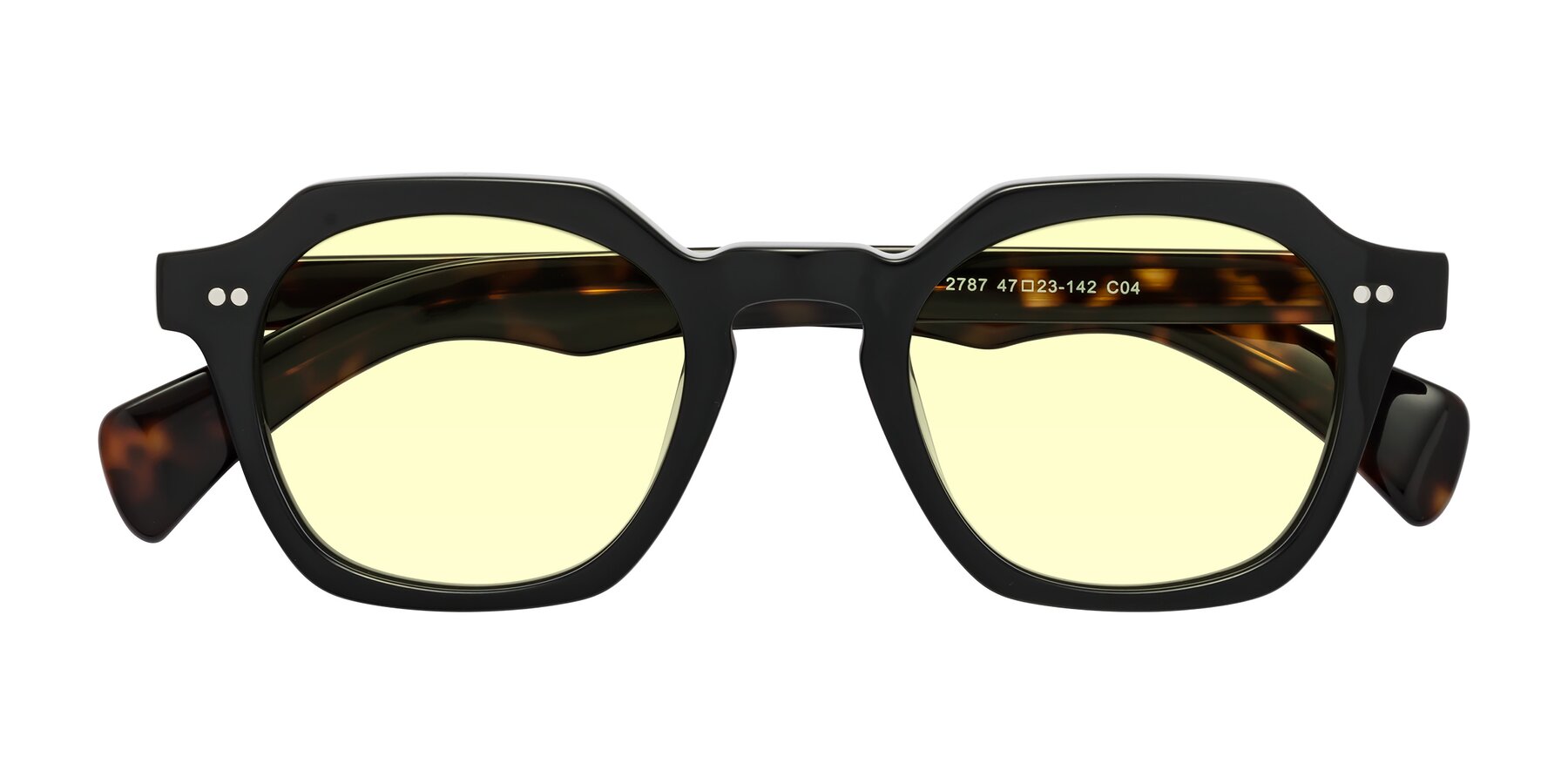 Folded Front of Beckett in Black/Tortoise with Light Yellow Tinted Lenses
