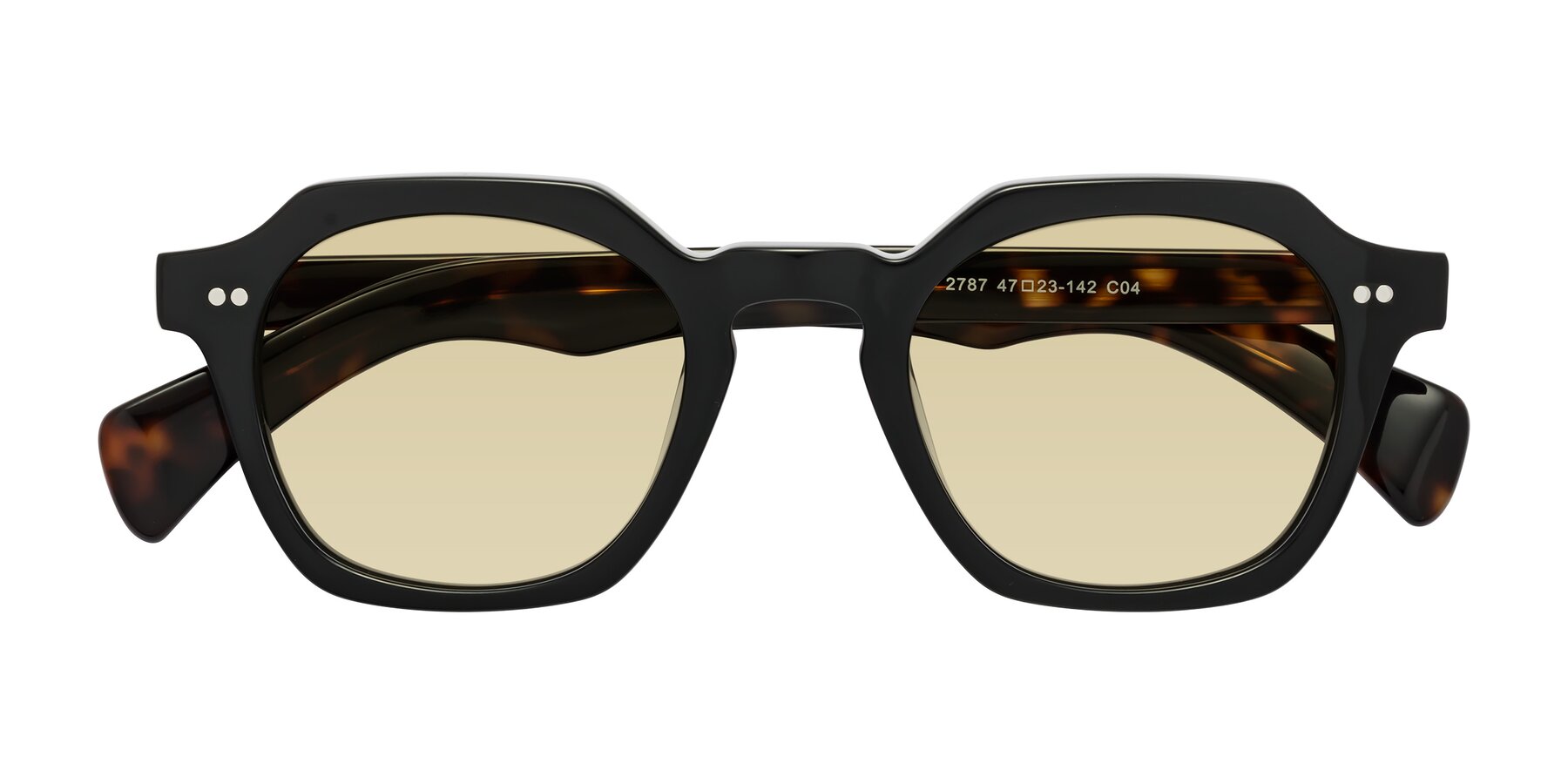 Folded Front of Beckett in Black/Tortoise with Light Champagne Tinted Lenses