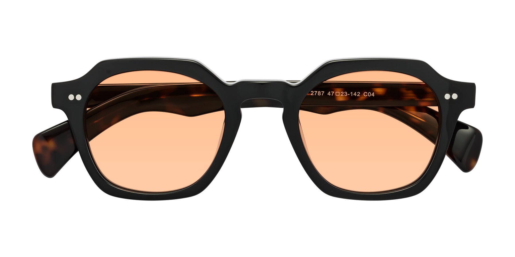 Folded Front of Beckett in Black/Tortoise with Light Orange Tinted Lenses