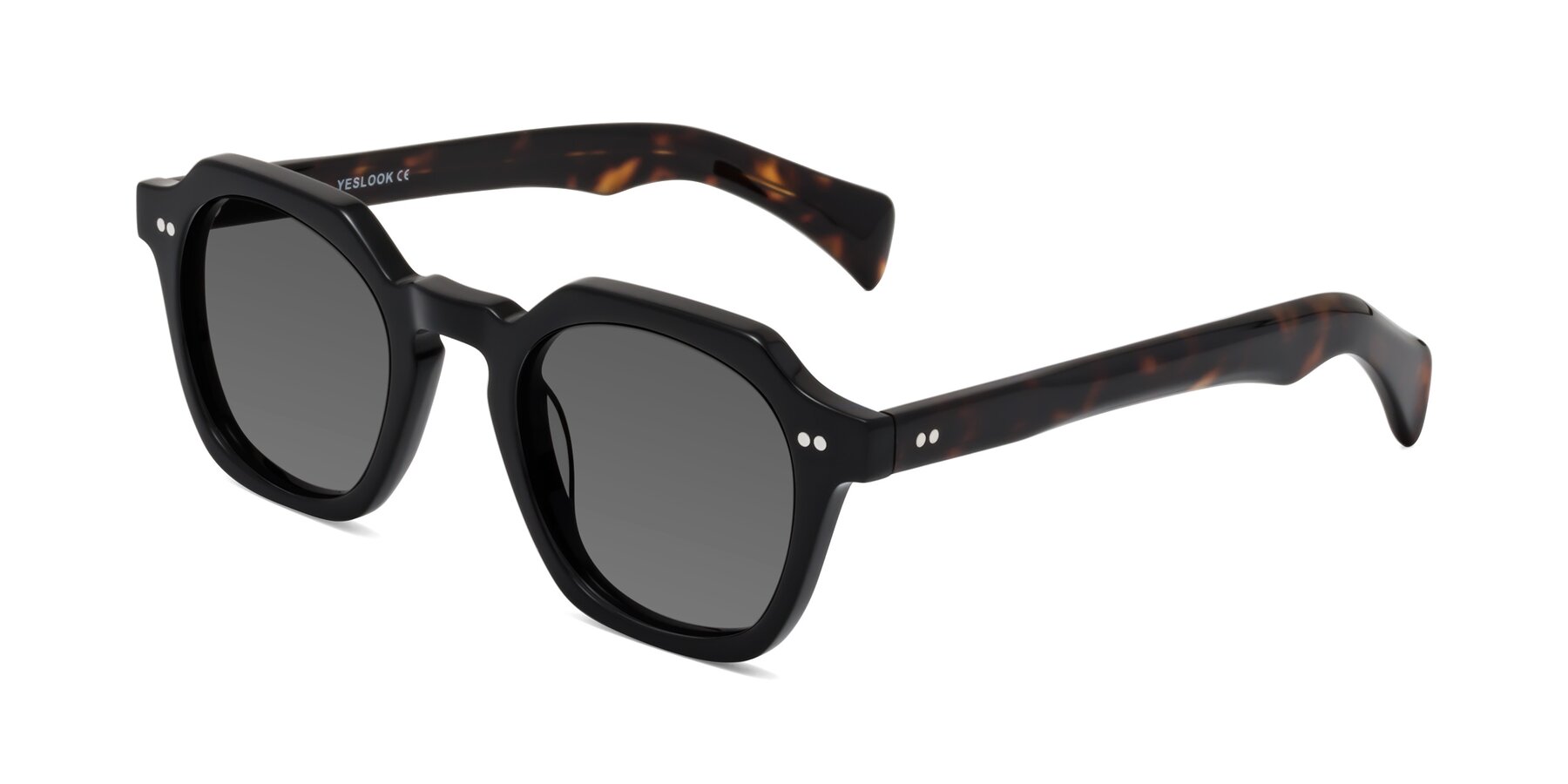 Angle of Beckett in Black/Tortoise with Medium Gray Tinted Lenses
