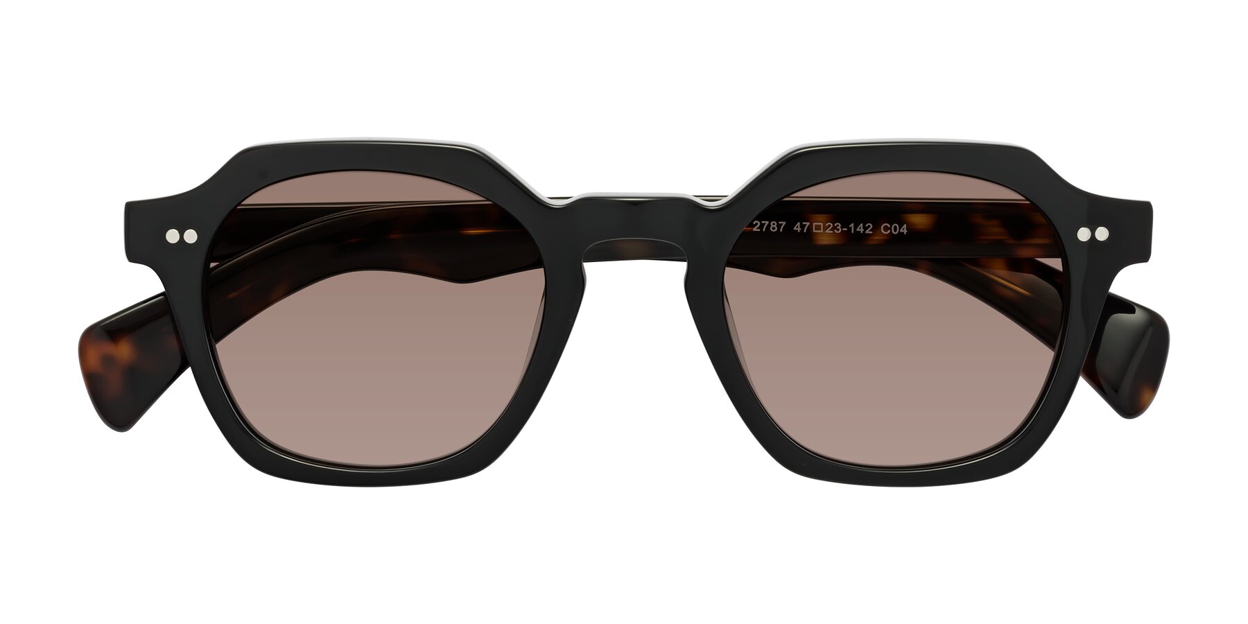 Folded Front of Beckett in Black/Tortoise with Medium Brown Tinted Lenses