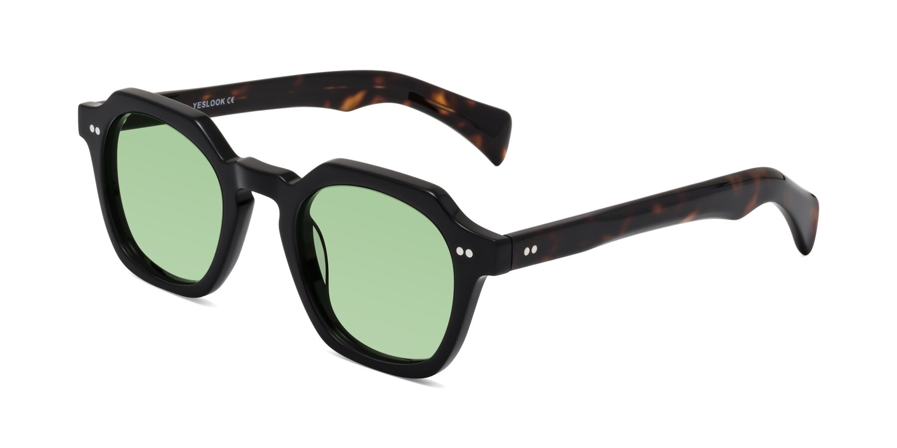 Angle of Beckett in Black/Tortoise with Medium Green Tinted Lenses